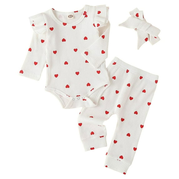 6-9 Month Girl Clothes 6 Months Baby Girl Clothes Baby Girls Clothes Ribbed Ruffled Romper+Cute Pants+Headband Outfit Set White 9-12 Months