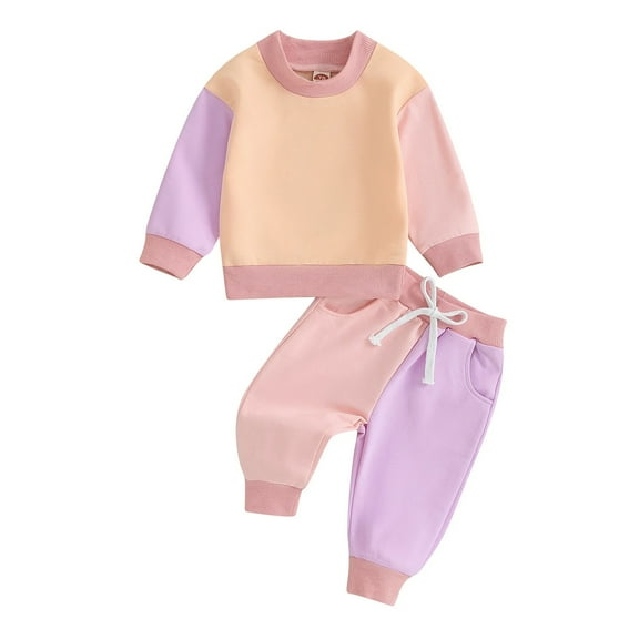 6-9 Month Girl Clothes Baby Girl Outfits Toddler Baby Girl Clothes 3 6 9 12 18 24 Months 2T 3T Fall Outfits Solid Long Sleeve Sweatshirt Tops + Pants Set Pink 6-12 Months