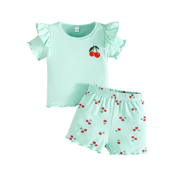 6-9 Month Girl Clothes Girls Ribbed Flutter Sleeve Top and Shorts Set, 2-Piece Summer Outfit