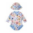 thumbnail image 1 of 6-9 Month Swimsuit Girls Long Sleeve Snap Button Swimsuit With Matching Sun Hat For Baby Girls UPF 50+ Rash Guard Swimwear Set, 1 of 4