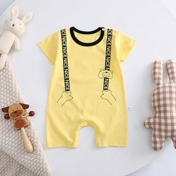 6-9 Monthes Newborn Baby Boy Girl Clothes Summer Outfits Infant Short Sleeve Romper Jumpsuit Bodysuit Cute Newborn Clothes for Girl Boy Yellow