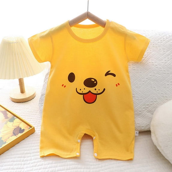 6-9 Monthes Newborn Baby Boy Girl Clothes Summer Outfits Infant Short Sleeve Romper Jumpsuit Bodysuit Cute Newborn Clothes for Girl Boy Yellow A