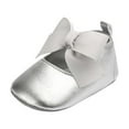 thumbnail image 1 of 6-9 Months Baby Girls Shoes Infant Mary Jane Flats Princess Wedding Dress Baby Sneaker Shoes Toddler Kid Baby Girls Princess Cute Toddler Silk Bow-Knot Soft Sole Shoes Silver, 1 of 5