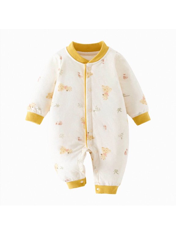 6-9 Months Infant Baby Long Sleeve Cute Print Romper Infant Jumpsuit Snap Newborn Pajamas Neutral Baby Clothes Yellow