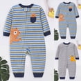 thumbnail image 1 of 6-9 Months Infant Boys Girls Striped Rompers,Cute Print Long Sleeve Baby Jumpsuit,Soft Warm Fall Winter Unisex Onesie for Newborn Infant Boys 3 6 9 12 18 Months,Blue, 1 of 7