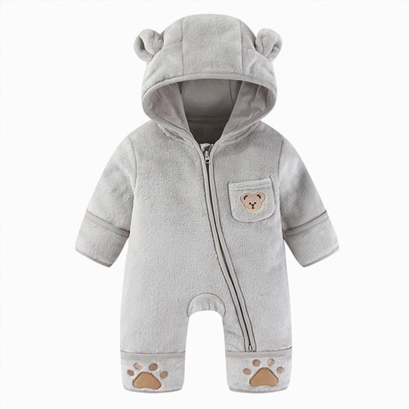 6-9 Months Newborn Baby Bear Outfit With Fold Over Mittens Footies Thin Fleece Romper Hooded Jumpsuit Winter Coat Sleep & Play One-Piece Bodysuit Newborns Everyday Wear