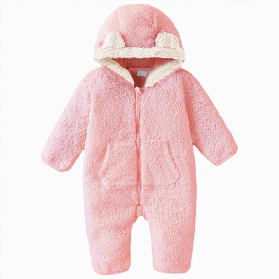 6-9 Months Newborn Baby Bear Outfit Suit With Fold Over Mittens Footies Girls Boys Winter Fleece Clothes Hooded Romper Snowsuit