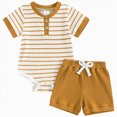 thumbnail image 1 of 6-9 Months Newborn Baby Boy Summer Clothes Button Short Sleeve Romper Bodysuit Shorts Set Toddler Soft Outfit Brown, 1 of 8