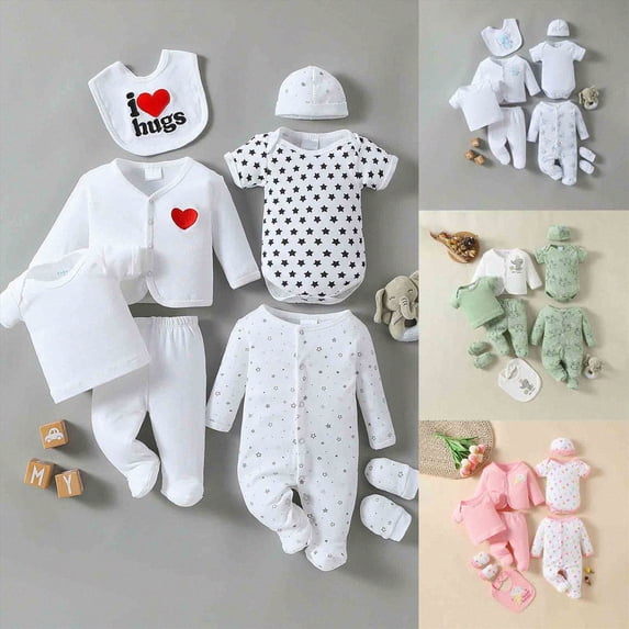 6-9 Months Newborn Baby Outfit Set Full Clothes Romper Newborn Eight Piece Set Toddler Separates Pink