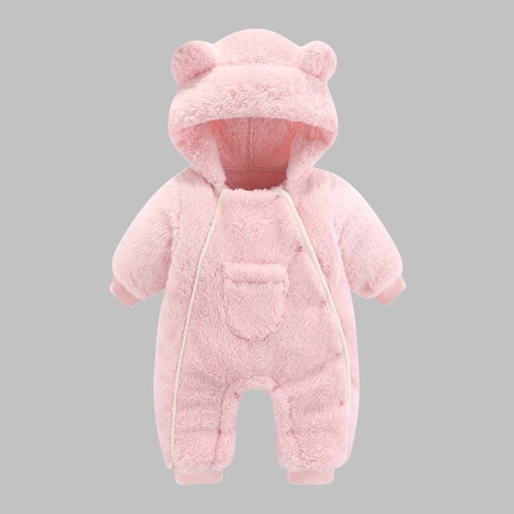 6-9 Months Newborn Infant Baby Girl Winter Clothes Baby Fleece Footie Snowsuit Winter Onesie Cartoon Winter Warm Rompers Hooded Outfits for Girls Boys Pink