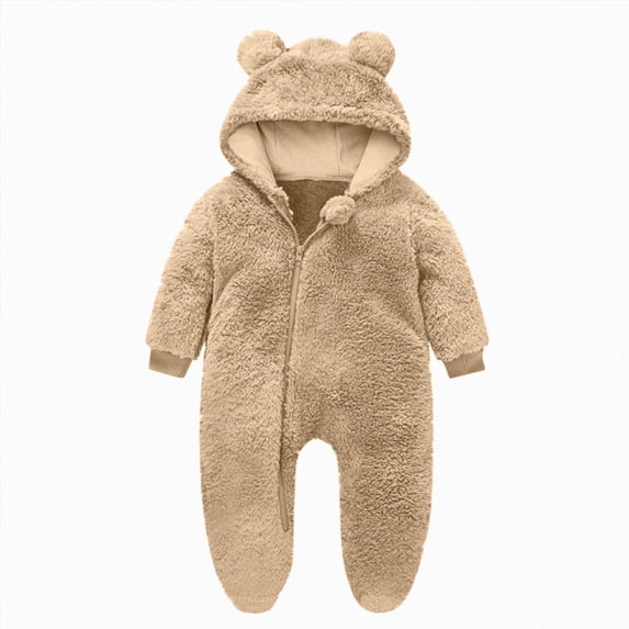 6-9 Months Newborn Newborn Infant Baby Snowsuit Winter Coat Solid Bear Warm Fleece Hooded Footed Romper Jumpsuit Outfits One-Piece Footed Romper Newborn Gift