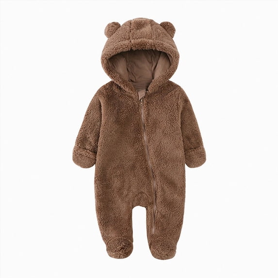 6-9 Months Newborn Preemie Baby Climbing Suit Newborn Infant Baby Boys Girls Snowsuit Winter Coat Solid Bear Warm Fleece Hooded Footed Romper Jumpsuit Outfits Coffee Bodysuit Baby Gift