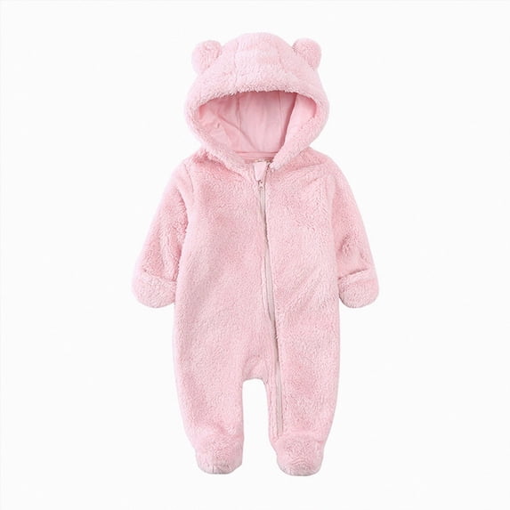 6-9 Months Newborn Preemie Baby Climbing Suit Newborn Infant Baby Boys Girls Snowsuit Winter Coat Solid Bear Warm Fleece Hooded Footed Romper Jumpsuit Outfits Pink Bodysuit Baby Gift