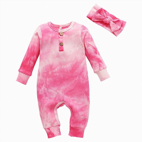 6-9 Months Preemie Sleep & Play One-Piece Bodysuit Baby Boy Pullover Tie Dye Printed Color Long Sleeved Long Romper Pink Infant Gift