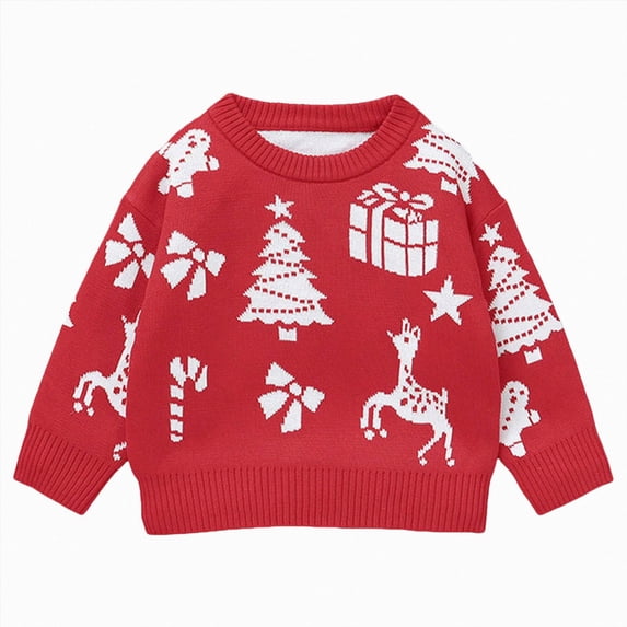 6-9 Months Toddler Girls Christmas Tree Gift Reindeer Jacquard Knit Sweater,Holiday Pullover