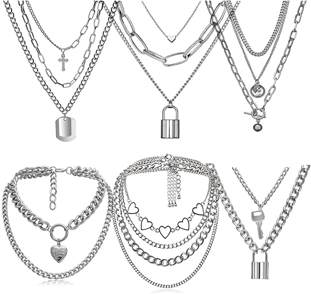 6 9 PCS Chain Necklace Egirl Men Male Emo Goth Chains Statement