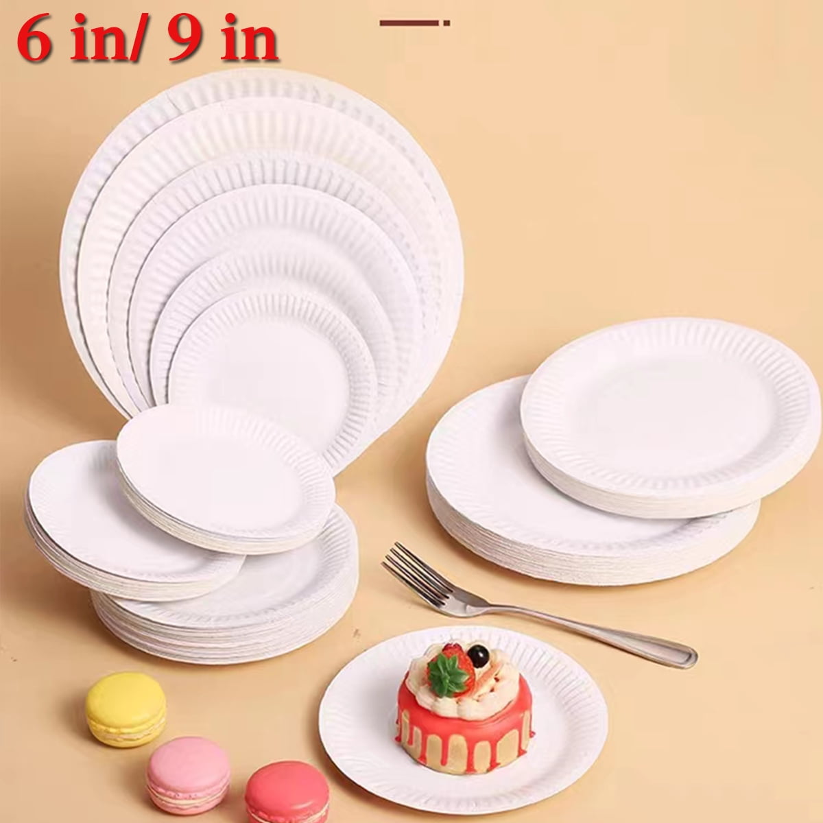 6" /9 " Uncoated White Paper Tray In Bulk, Disposable Plate, Suitable for Food, Dessert or Crafts.