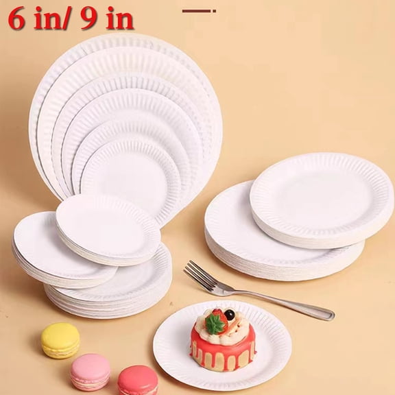 6" /9 " Uncoated White Paper Tray In Bulk, Disposable Plate, Suitable for Food, Dessert or Crafts.