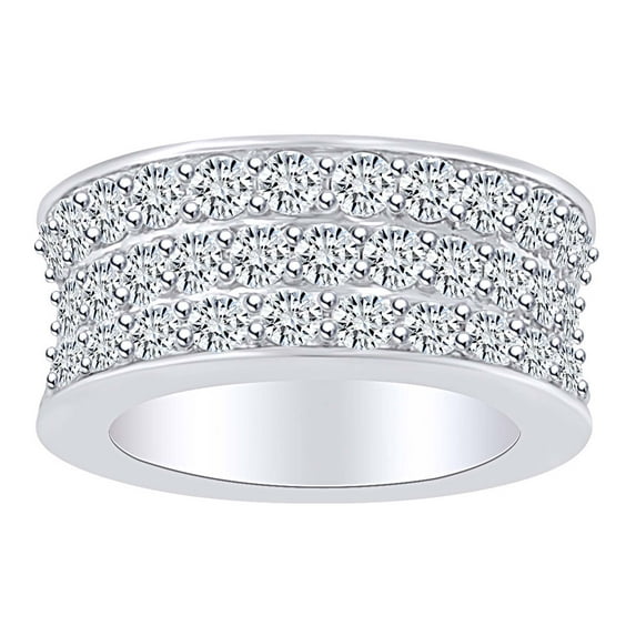 AFFY 6.92 Carat (Ctw) Round Shape White Natural Diamond Three Row Eternity Wedding Band Ring In 14k Solid White Gold Ring Size-6
