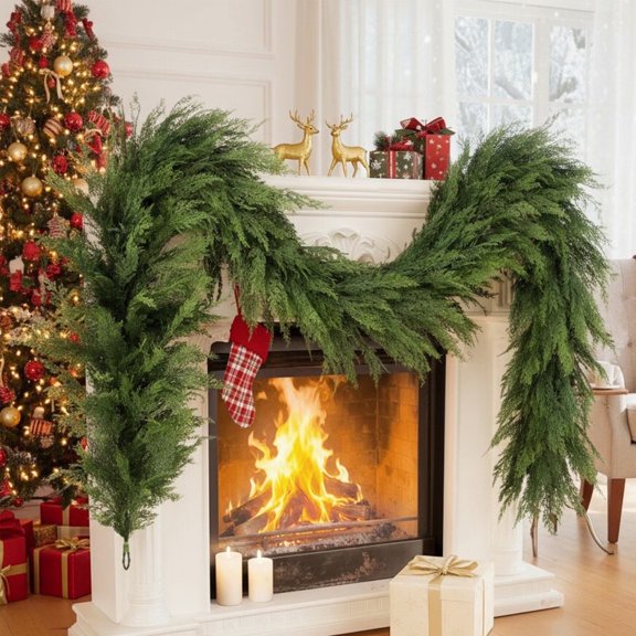 6/9FT Christmas Artificial Norfolk Pine Garland for Fireplace - Realistic Faux Greenery Fake Garland for Holiday,Table, Window,Mantel,Stairs, Home,Indoor Outdoor Decor