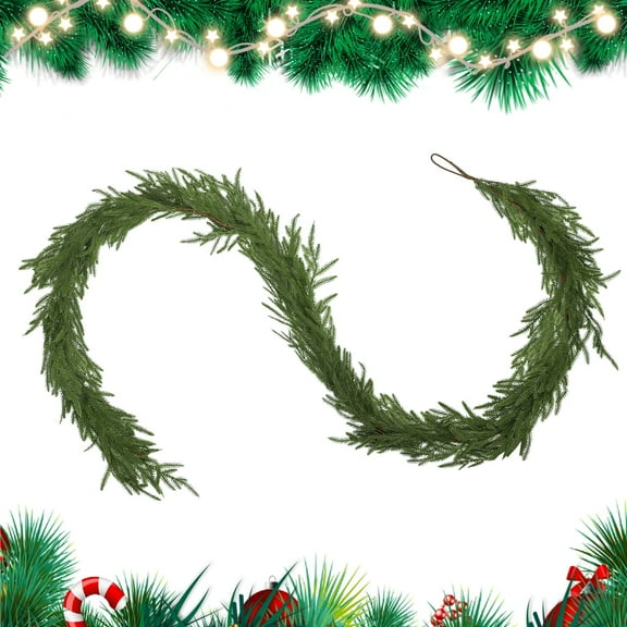 6/9FT Christmas Artificial Norfolk Pine Garland for Fireplace - Realistic Faux Greenery Fake Garland for Holiday,Table, Window,Mantel,Stairs, Home,Indoor Outdoor Decor