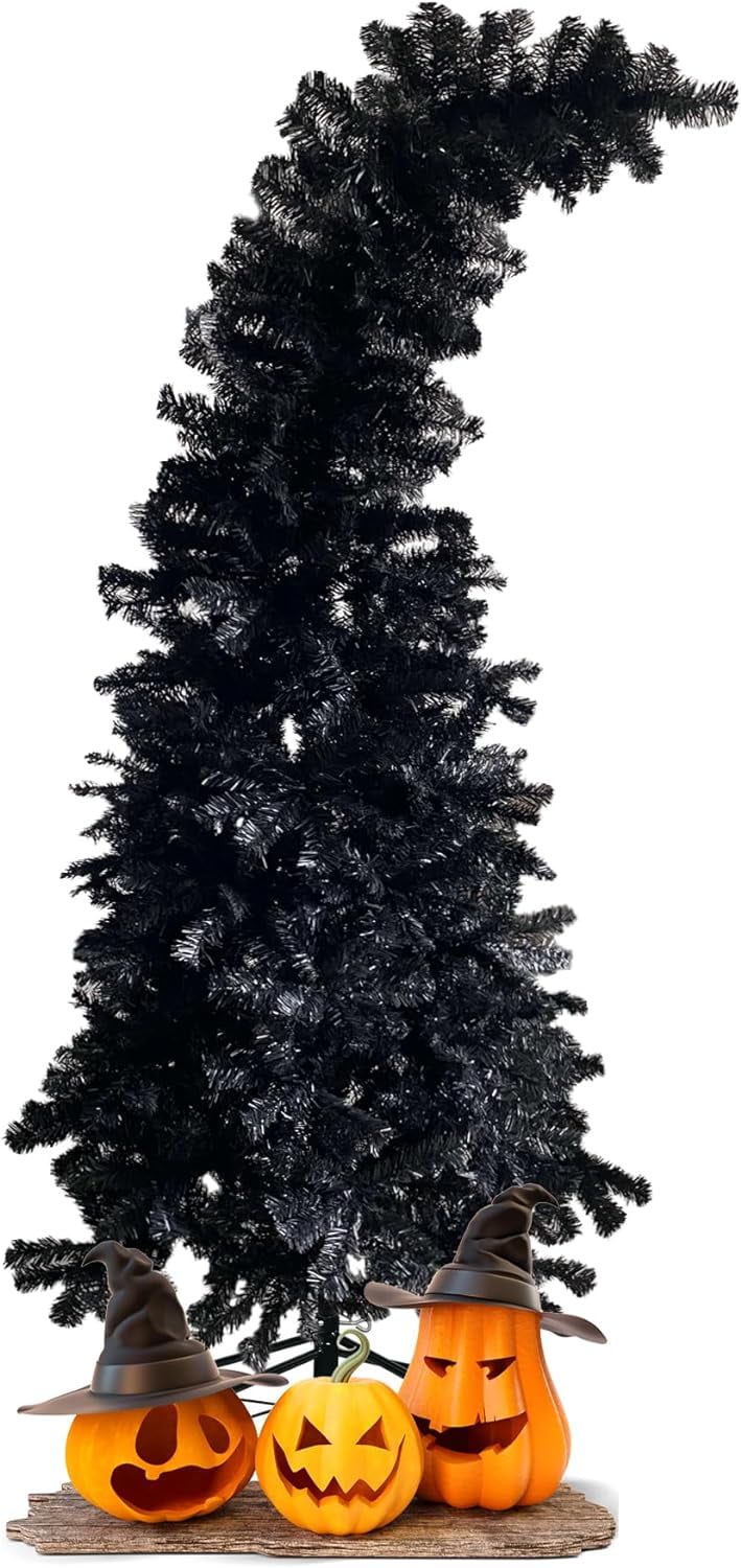 6.9FT Christmas Tree, Hinged Black Artificial Halloween Tree with