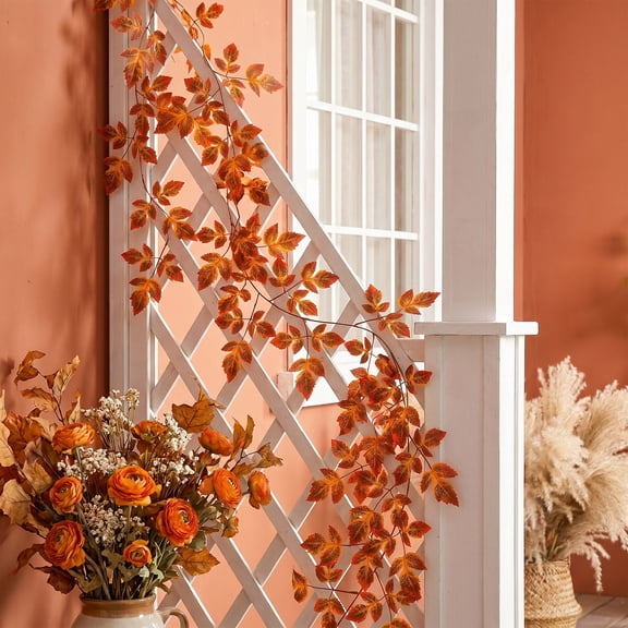 6.9FT Flexible Artificial Maple Leaf Garland Bendable Wire Stem Fall Foliage Vine, Multi Color Autumn Maple Vines for Front Door Frame Mantel Arch Indoor Outdoor Thanksgiving Halloween Harvest Decor