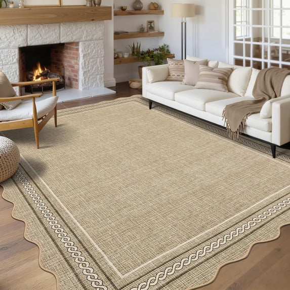 6*9FT Washable Area Rug 6x9 Rug for Living Room Non Slip Soft Bedroom Rugs Solid Jute Color Printed Rug Low Pile Stain Resistant Carpet for Nursery Dining Room Playroom Classroom, Jute Gray