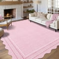 thumbnail image 1 of 6*9FT Washable Area Rugs 6x9 Rug for Living Room Scalloped Pink Nursery Rug Non Slip Soft Bedroom Rugs Low Pile Large Area Rug Stain Resistant Carpet for Grils Room Playroom Dining Room, Pink Pink, 1 of 8