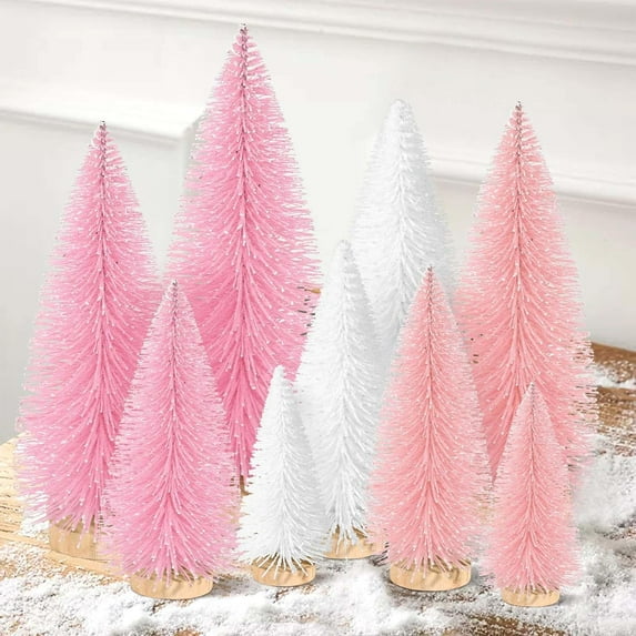 6/9Pcs Mini Christmas Trees Christmas Decor Artificial Christmas Decorations with 4 Sizes, Christmas Tree Bottle Brush Trees Christmas Table Decorations (Dark Green Golden Beige)