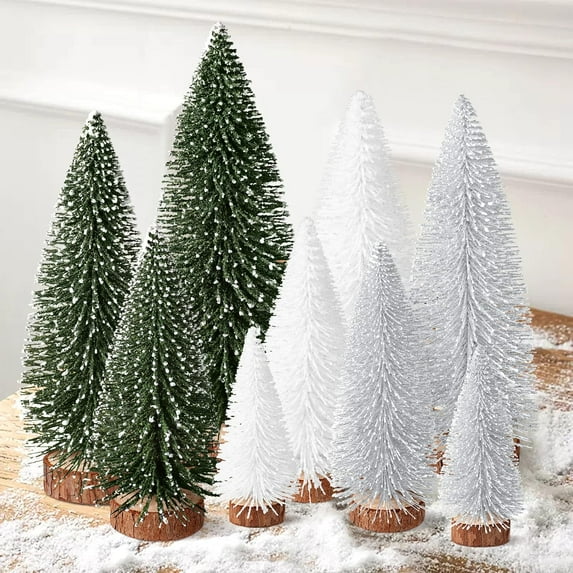 6/9Pcs Mini Christmas Trees Christmas Decor Artificial Christmas Decorations with 4 Sizes, Christmas Tree Bottle Brush Trees Christmas Table Decorations (Dark Green Golden Beige)