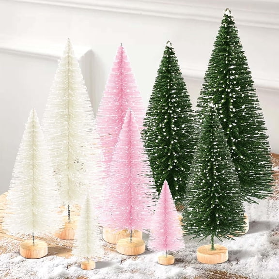 6/9Pcs Mini Christmas Trees Christmas Decor Artificial Christmas Decorations with 4 Sizes, Christmas Tree Bottle Brush Trees Christmas Table Decorations (Dark Green Golden Beige)