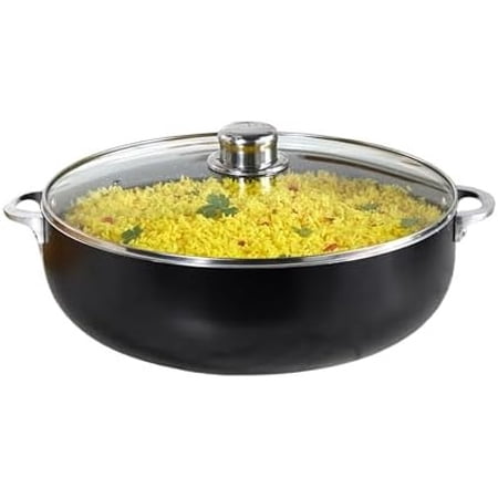 6.9Qt Bistro-Cera Aluminum Speckled Black Ceramic Caldero with Glass Lid, Nonstick Dutch Oven Pot for Rice, Family Meals, and Traditional Cooking, Black