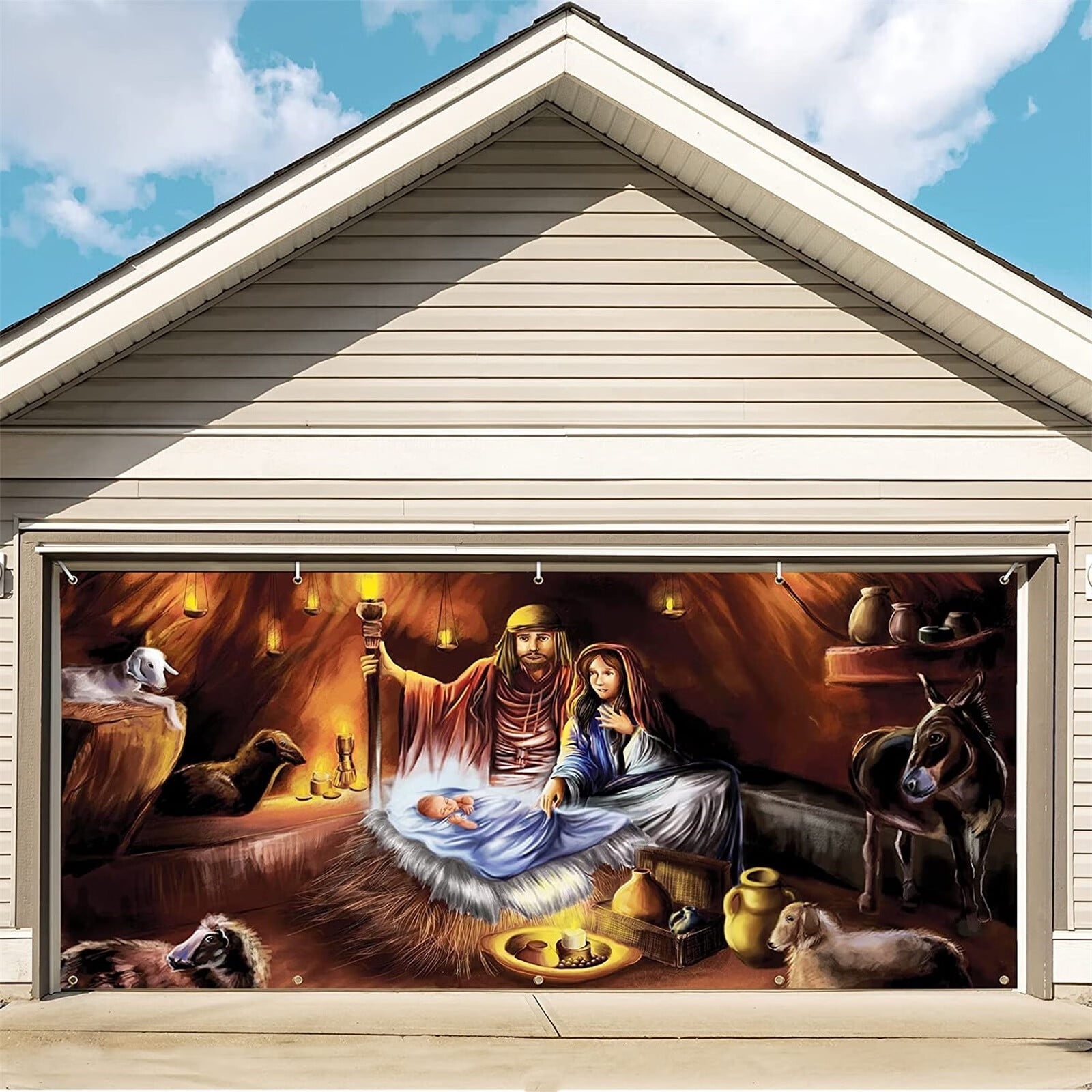 6.9x15.7FT Merry Christmas Holiday Banner Garage Door Cover Mural ...