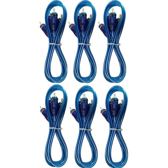 6 ABSOLUTE 3 Ft 2 Ch Blue Twisted Car Amp Gold RCA Jack Cable Interconnect