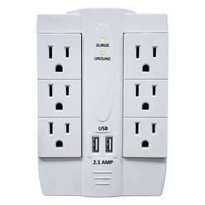 6 AC Outlet Power Surge Protector with 2 Ports USB Wall Charger 2.1Amp - White