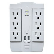 6 AC Outlet Power Surge Protector with 2 Ports USB Wall Charger 2.1Amp - White