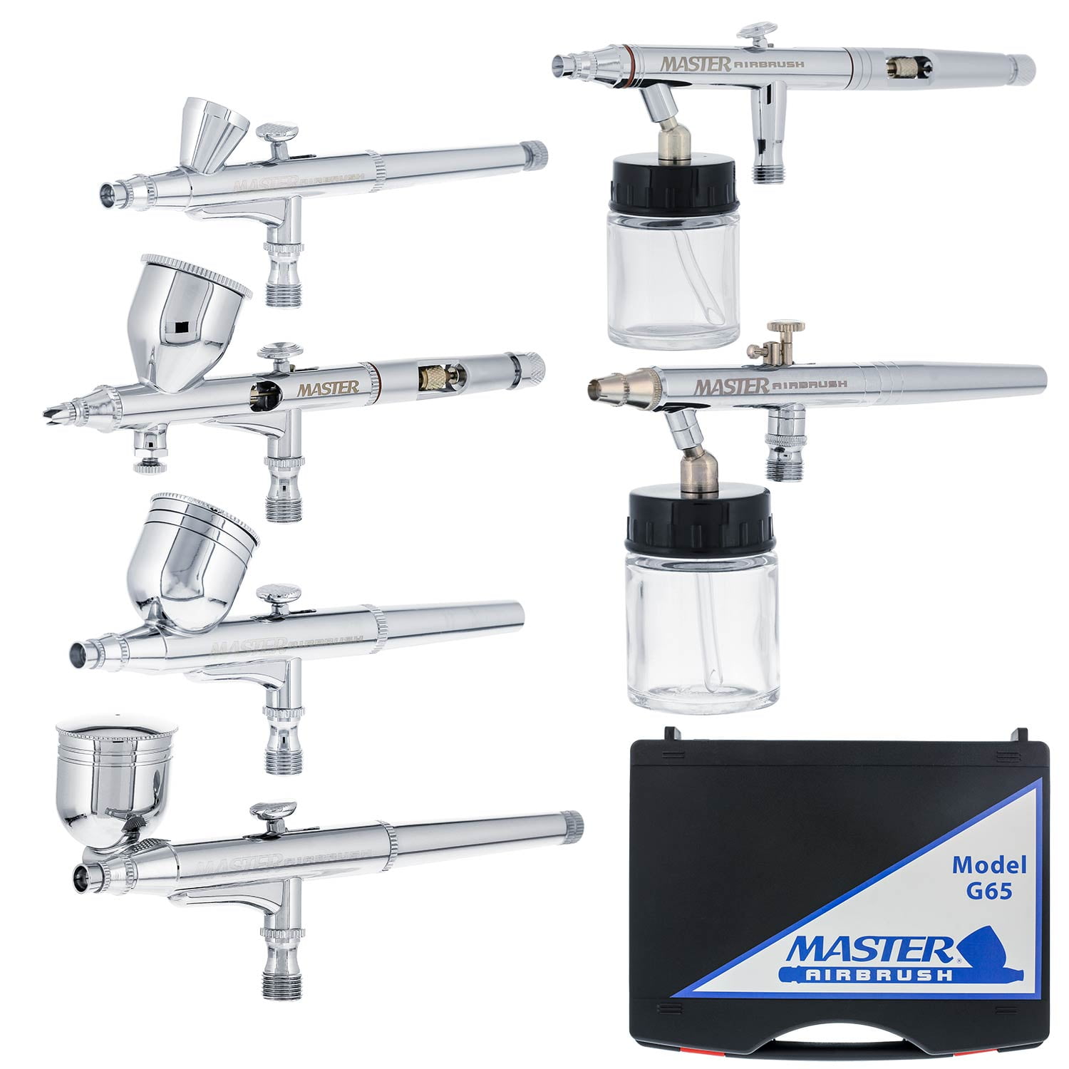 6 AIRBRUSH SET 3 Gravity, 2 Siphon, 1 Side Feed Airbrushes Paint Detail  Graphics