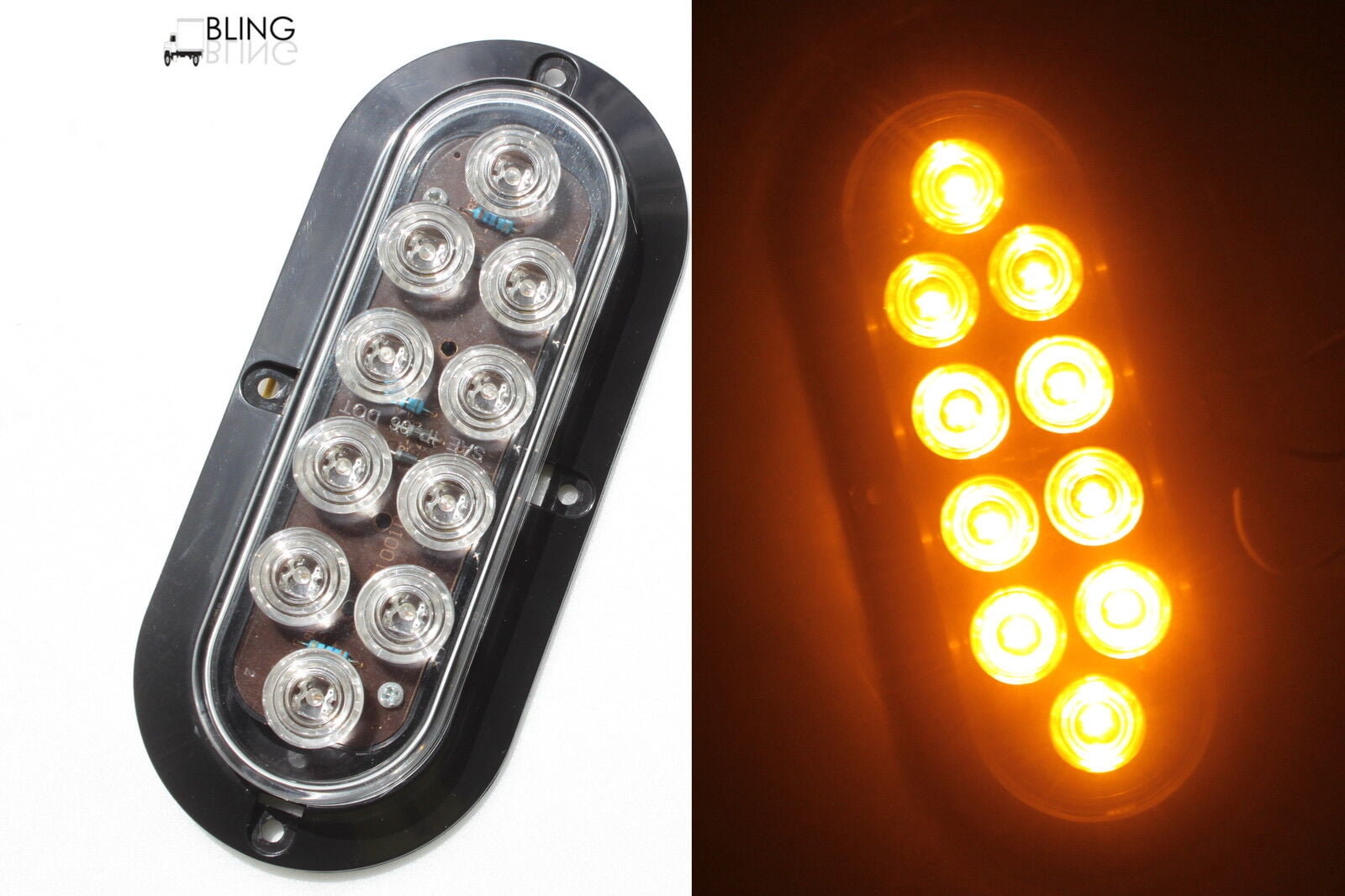 6" AMBER Oval FLANGE SURFACE MOUNT LED Turn Tail Light Trailer Truck Waterproof 35102C-A