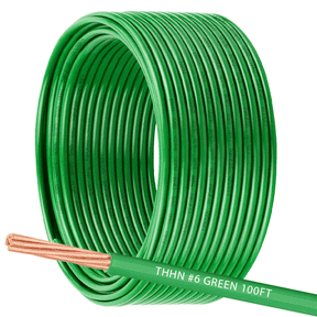 6 AWG THHN THWN2 Stranded Copper Electrical Building Wire with Nylon Jacket PVC Insulation - 100Ft Green
