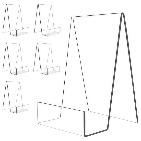 6 Pack Clear Acrylic Display Easel Stand, Transparent A-Frame Book Plate Holder, Portable Tabletop Display Stand for Pictures, Comics, Plaques, Artworks, Cosmetics and Collectibles