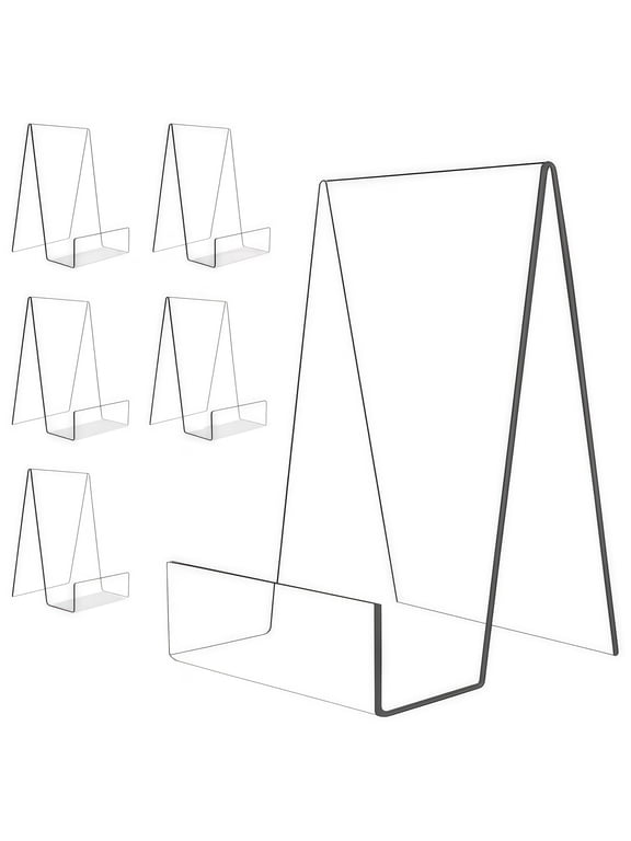 6 Pack Clear Acrylic Display Easel Stand, Transparent A-Frame Book Plate Holder, Portable Tabletop Display Stand for Pictures, Comics, Plaques, Artworks, Cosmetics and Collectibles