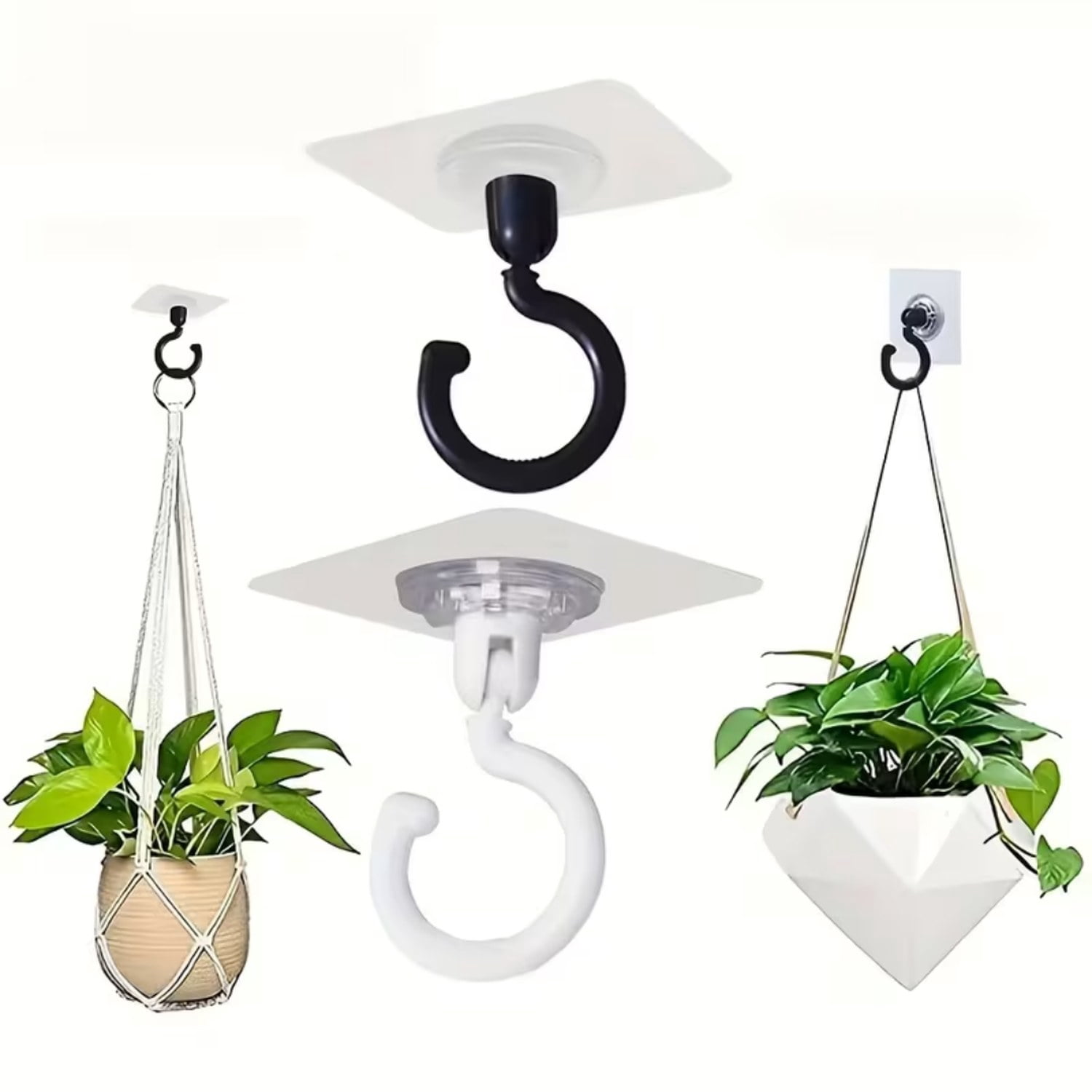 6 Adhesive Ceiling Hooks, No Drilling, for Hanging Plants, Lamps, Wind Chimes, Lanterns