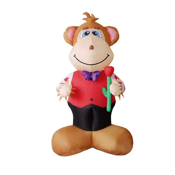 6' Air Blown Inflatable Valentine's Day Monkey Holding Rose Yard Decoration