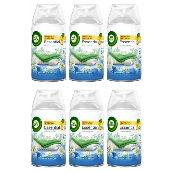 6 Air Wick Refill Fresh Linen & Lilac - Automatic Spray Air Freshener, 5.89oz, Essential Oils, Odor Neutralization