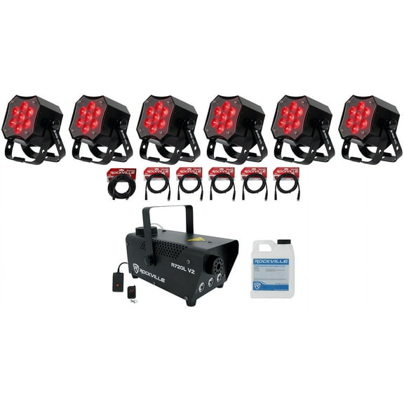 (6) American DJ MOD STQ Compact DMX Par Wash Lights w/Remote+Hazer+Fogger+Cables