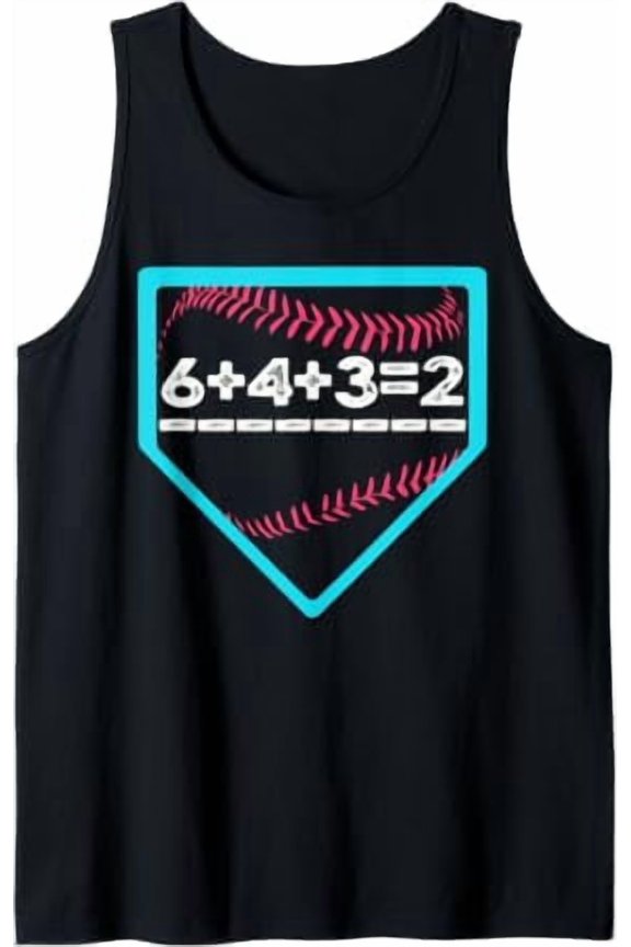 6 And 4 And 3=2 Playful Baseball Math Double Play Home Plate Drip Tank Top Size S-3XL
