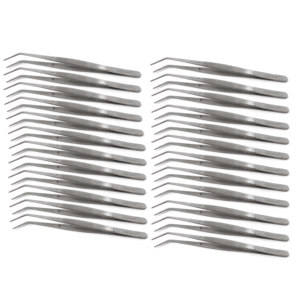6" Angled Tweezers Stainless Steel Precision Grip Tool for Craft, Electronics, Jewelry & Multipurpose Use - 24PCS