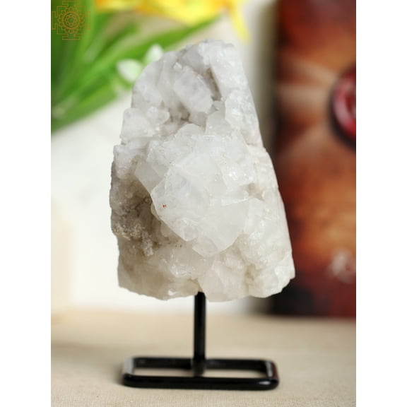 6" Apophyllite Geode Gemstone Showpiece with Iron Stand | Table Decor