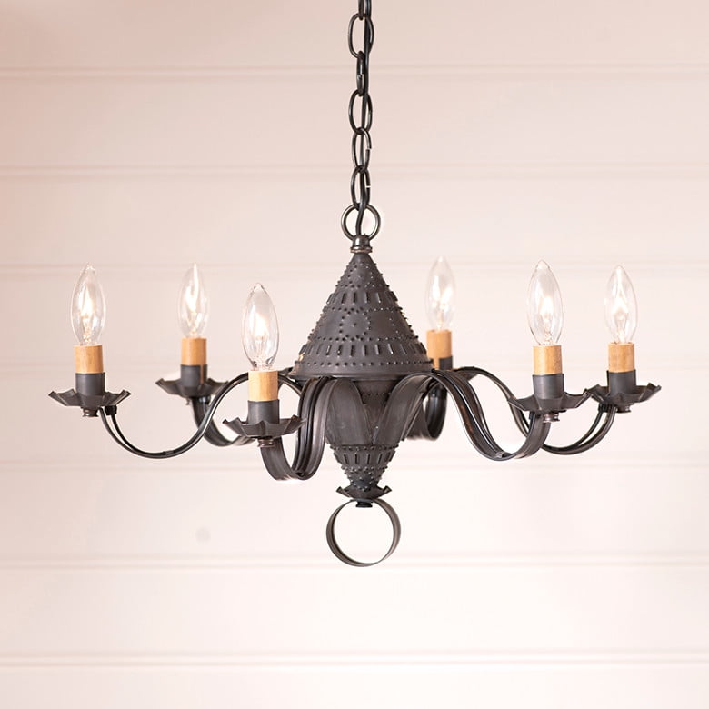 6 Arm Small Concord Blackened Tin Metal Chandelier By Irvin's Country
